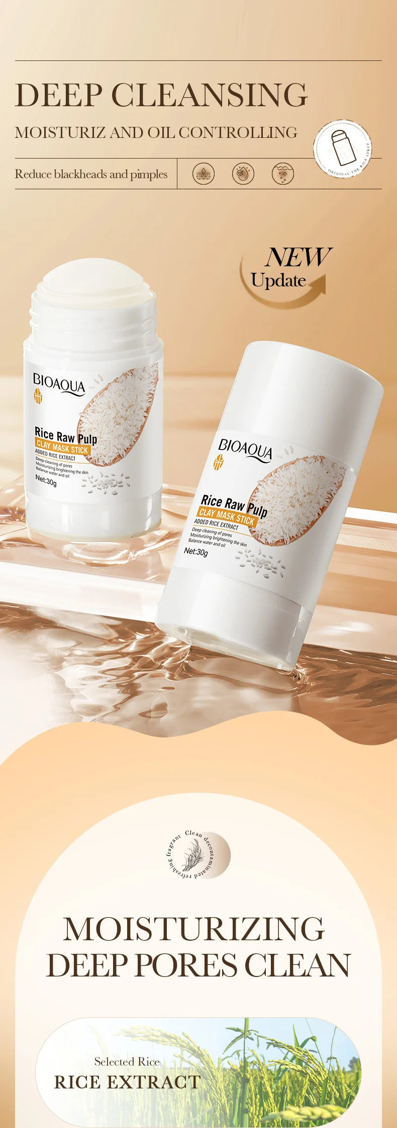 BIOAQUA - Máscara Facial de Lama com Arroz Branco