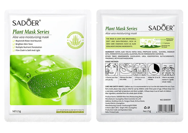 SADOER - Máscara Facial Hidratante à Base de Plantas Naturais