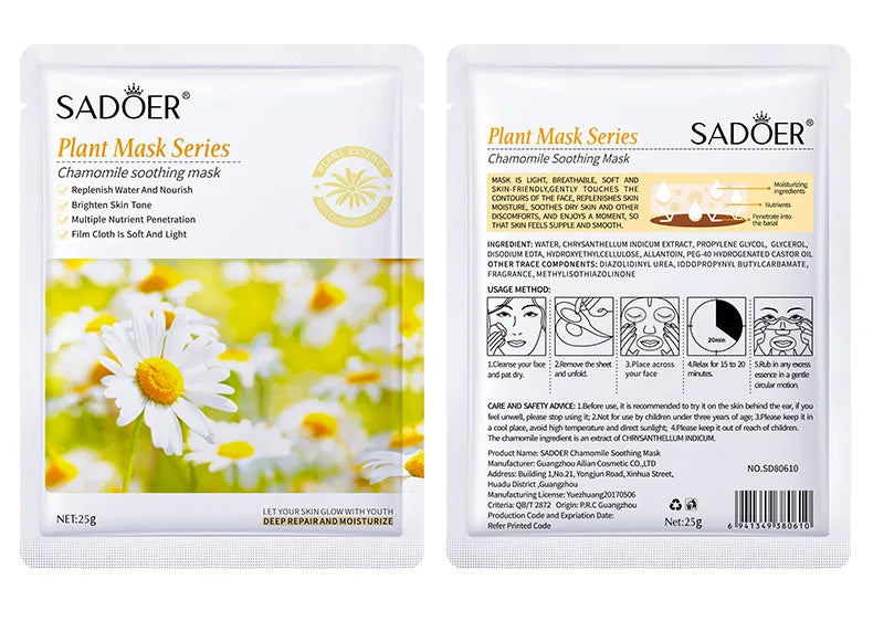 SADOER - Máscara Facial Hidratante à Base de Plantas Naturais